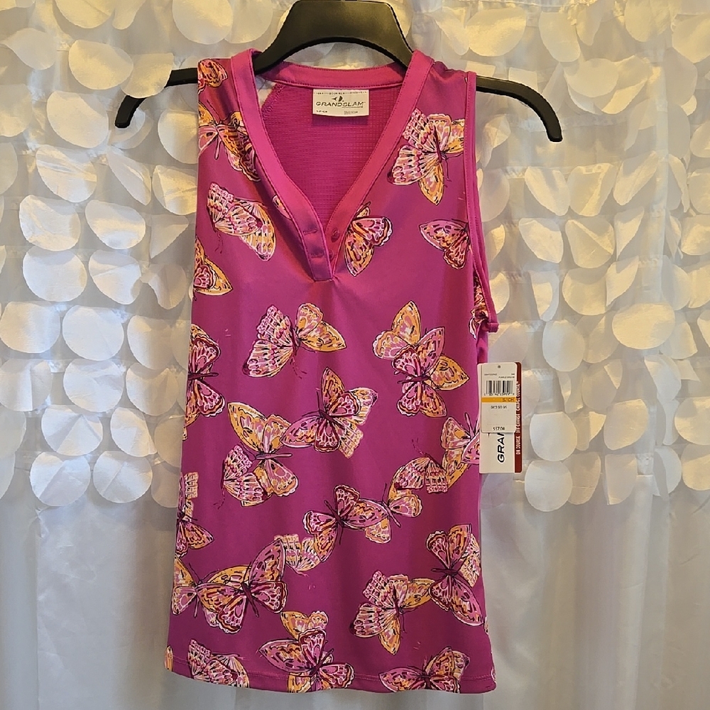 Grand Slam Pink Polo Tank Top with Butterfly Print
